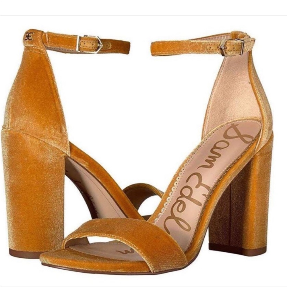 Sam Edelman Yaro Mustard Yellow Velvet Block Heels Size 9.5